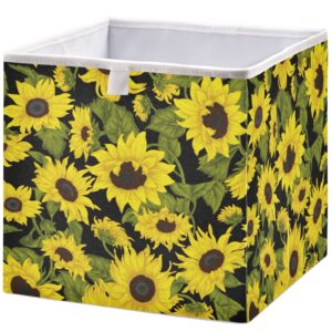 visesunny closet baskets classic style sunflower storage bins fabric baskets for organizing shelves foldable storage cube bins for clothes, toys, baby toiletry, office supply