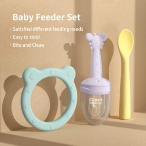 Giant Cabbage Baby Food Fruit Feeder, Silicone Baby Spoons Self Feeding 6 Months, Teething Toys for Babies 6-12 Months, Baby Feeding Supplies Toddler Utensil Teething Pacifier (Purple Yellow Blue)