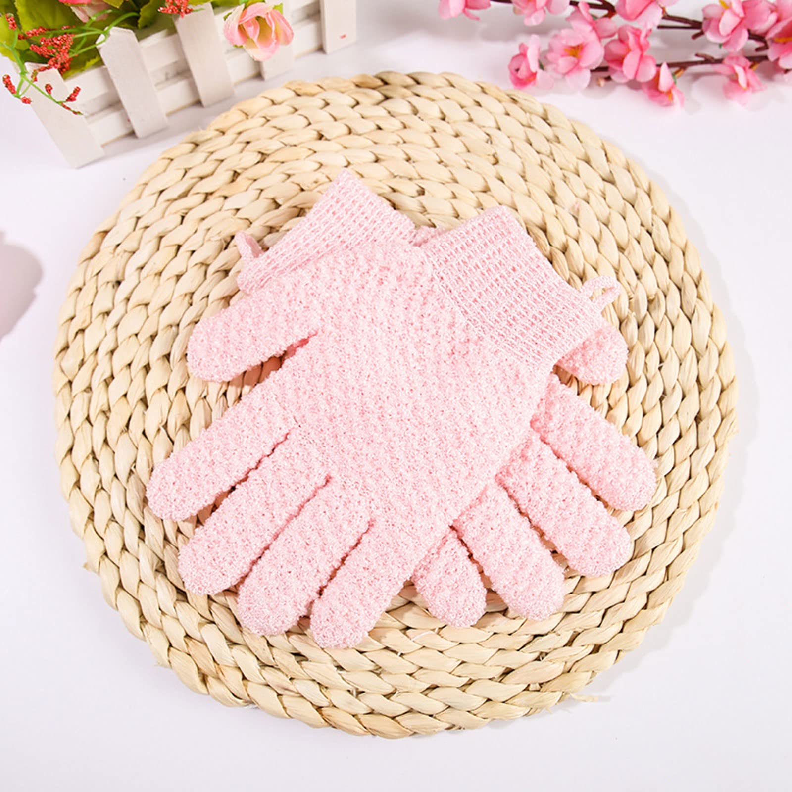 1Pair Bath Gloves for Shower Body Shower Scrubber with Hanging Loop Skin Deep Cleaning Bath Gloves Bathing Accessories (Pink)