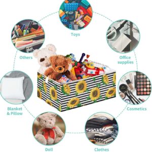 visesunny Closet Baskets Sunflower Black White Stripe Storage Bins Fabric Baskets for Organizing Shelves Foldable Storage Cube Bins for Clothes, Toys, Baby Toiletry, Office Supply