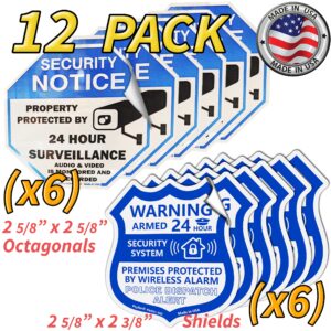 Psyfer® (Fade-Free) 12 Pack - Security Camera & Alarm Outdoor UV Waterproof Stickers [Made in USA]