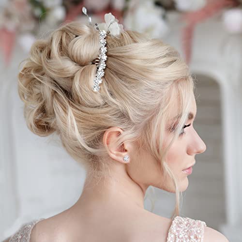 Lusofie Rhinestone Hair Accessories: 4Pcs Bridal Hair Pieces with Crystal Silver Combs, Side Clips for Wedding