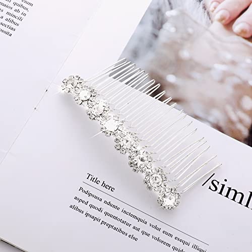 Lusofie Rhinestone Hair Accessories: 4Pcs Bridal Hair Pieces with Crystal Silver Combs, Side Clips for Wedding