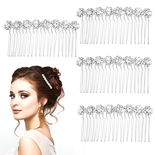 Lusofie Rhinestone Hair Accessories: 4Pcs Bridal Hair Pieces with Crystal Silver Combs, Side Clips for Wedding