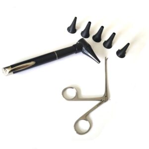 Black Otoscope LED Diagnostic + 3.5" Alligator ENT Ear Nose Forceps