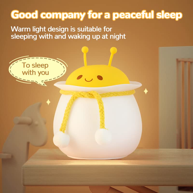 Grehge ght Light for Kids, Cute Little Bee Night Light, Baby Bedroom Lamp with Touch Sensor, 7 Color Changing