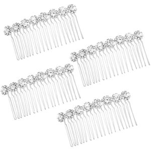 Lusofie Rhinestone Hair Accessories: 4Pcs Bridal Hair Pieces with Crystal Silver Combs, Side Clips for Wedding