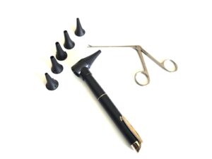 black otoscope led diagnostic + 3.5" alligator ent ear nose forceps