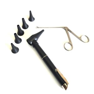 Black Otoscope LED Diagnostic + 3.5" Alligator ENT Ear Nose Forceps