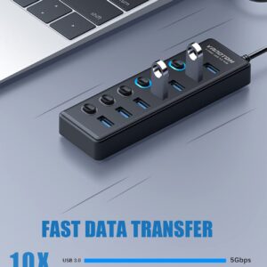 VANOTOM USB 3.0 Hub, 7-Port USB Hub Splitter with LED Individual On/Off Switches and 3ft Extended Long Cable for Laptop, MacBook, Surface Pro, PS4/5, Flash Drive, HDD