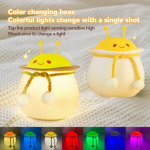 Grehge ght Light for Kids, Cute Little Bee Night Light, Baby Bedroom Lamp with Touch Sensor, 7 Color Changing