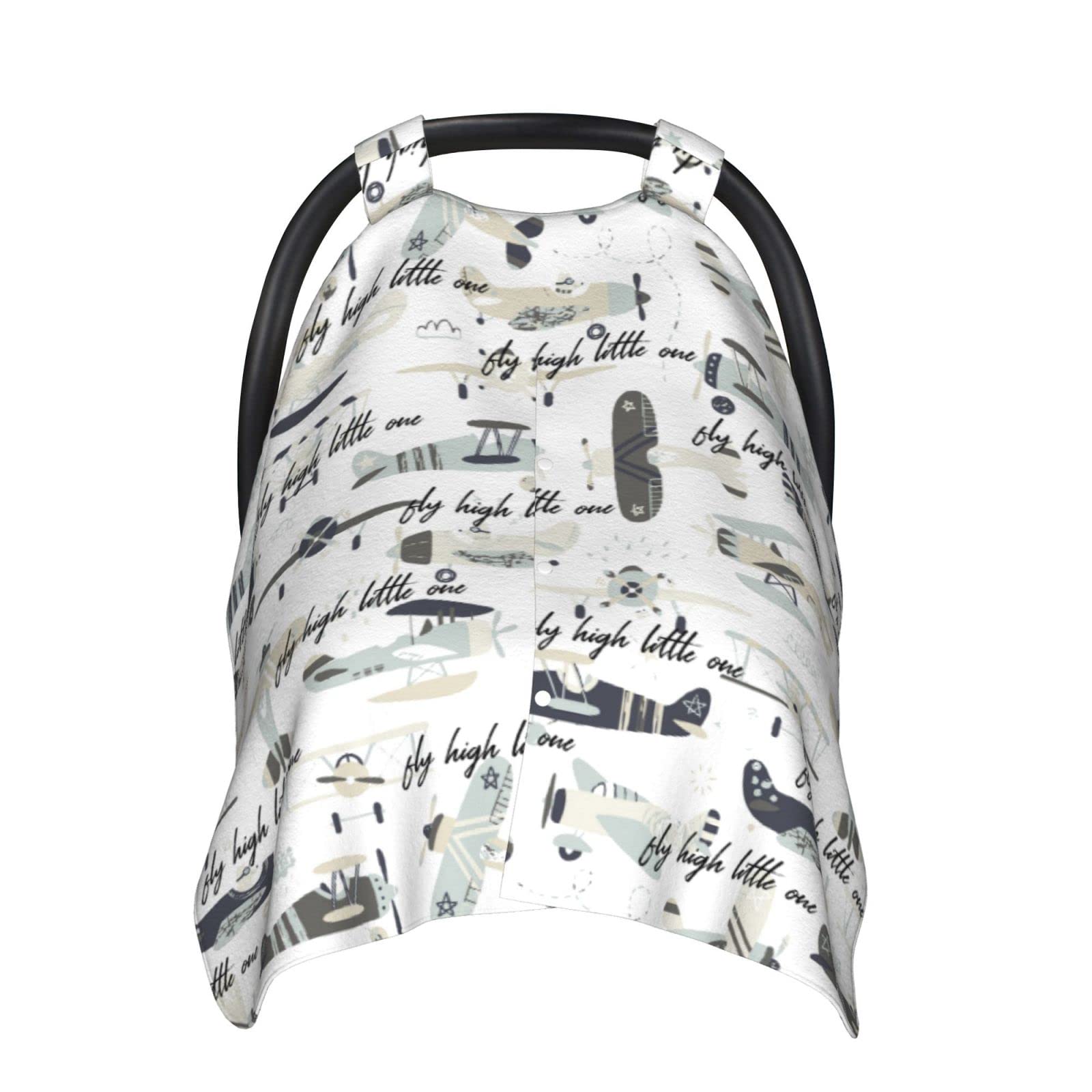 ALYYDFF Baby Car Seat Cover for Babies Breathable Carseat Canopy for Newborn Nursing Scarf with Peekaboo Opening - Cute Airplane Print White