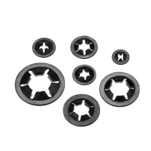 340 Pcs Internal Tooth Starlock Washers Assortment Kit, Push on Speed Clips Fasteners Washers, 65Mn Steel StarLock Washers, Quick Speed Locking Washers, [7 Sizes] M3/M4/M5/M6/M8/M10/M12 (Black)