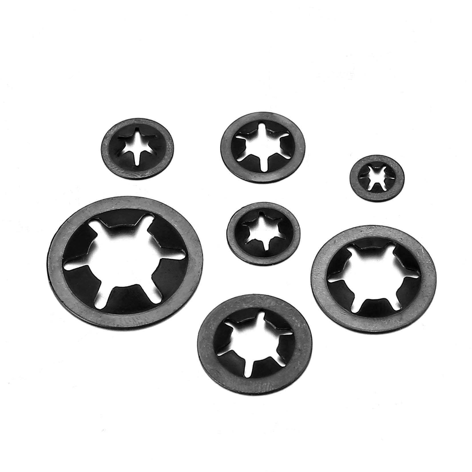 340 Pcs Internal Tooth Starlock Washers Assortment Kit, Push on Speed Clips Fasteners Washers, 65Mn Steel StarLock Washers, Quick Speed Locking Washers, [7 Sizes] M3/M4/M5/M6/M8/M10/M12 (Black)