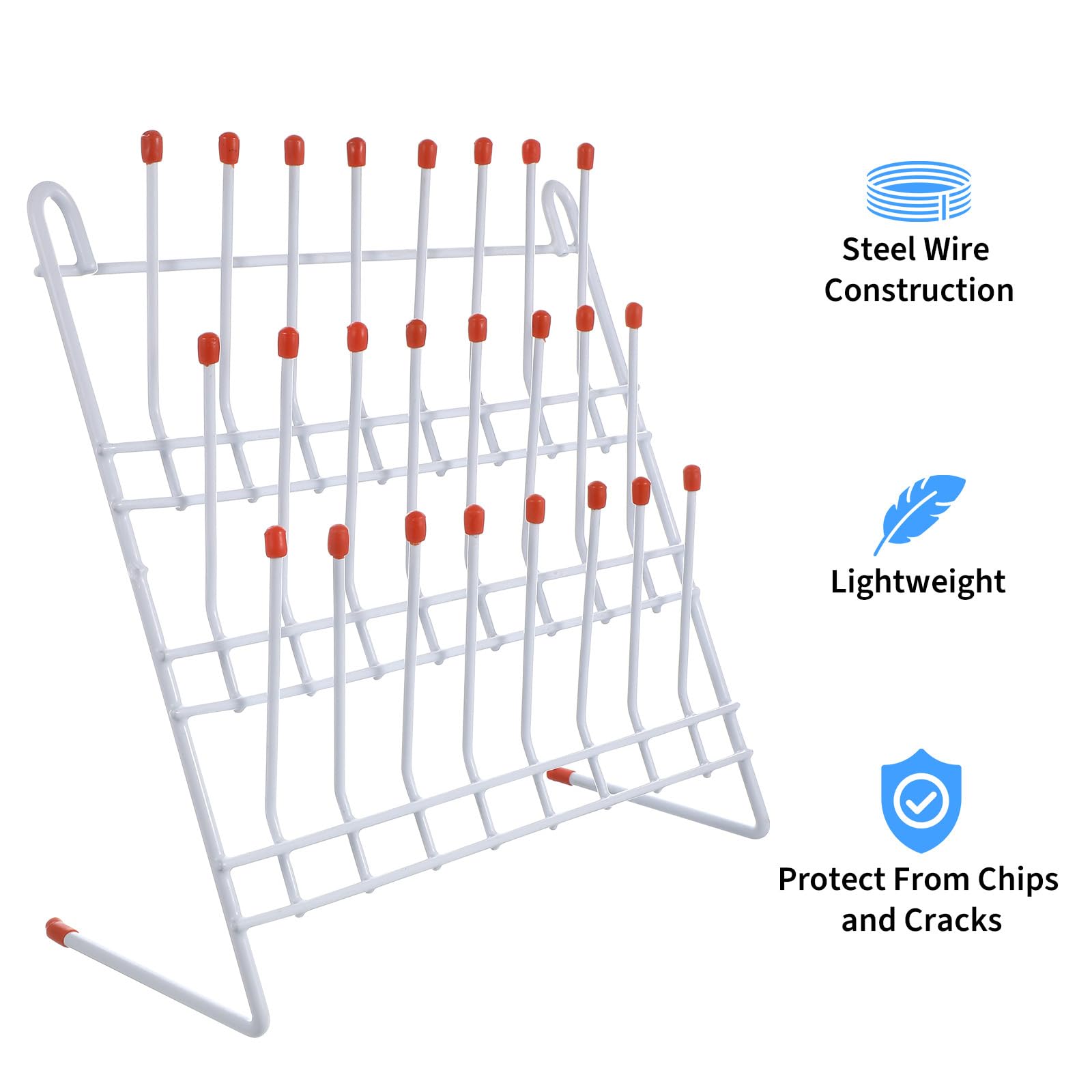 TEHAUX Lab Drying Rack, Laboratory Beaker Drying Holder 24 Pegs Laboratory Glassware Drying Rack Tube Drying Draining Rack Beaker Drying Equipment Vertical Bottle Drying Rack for Lab