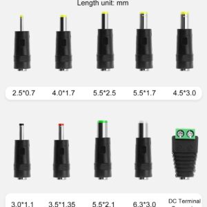 DC 12 Volt 3 Amp Power Supply 36W AC Adapter 100-240V 50-60Hz AC to DC 12V Power Cord with 5.5mmx2.5mm DC Barrel & 10 Tips for LED Strip Light CCTV Camera Routers [DC 12V 3A]