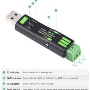 waveshare USB to CAN Adapter Model A STM32 Chip Solution, CAN Baud Rate 5kbps~1Mbps is Configurable, Support Windows XP/7/8/10/11 and Linux Systems, Multiple Working Modes