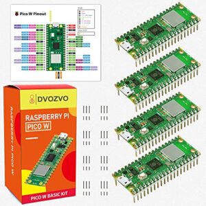 dvozvo 4pack raspberry pi pico w with pre-soldered headers, raspberry pi rp2040 chip, wifi wireless connectivity