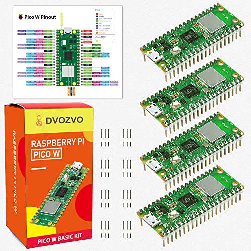 DVOZVO 4Pack Raspberry Pi Pico W with Pre-Soldered Headers, Raspberry Pi RP2040 Chip, WiFi Wireless Connectivity