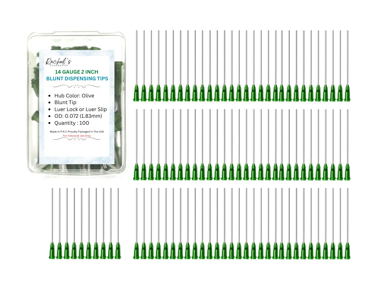 Rachel's Closeouts 100 Packs of 14 Gauge Needle 2-inch Dispensing Needle in Your Choice of Gauge & Pcs Blunt Tip Needle Industrial Dispensing Needle | Luer Lock Needle | Syringe Needles |