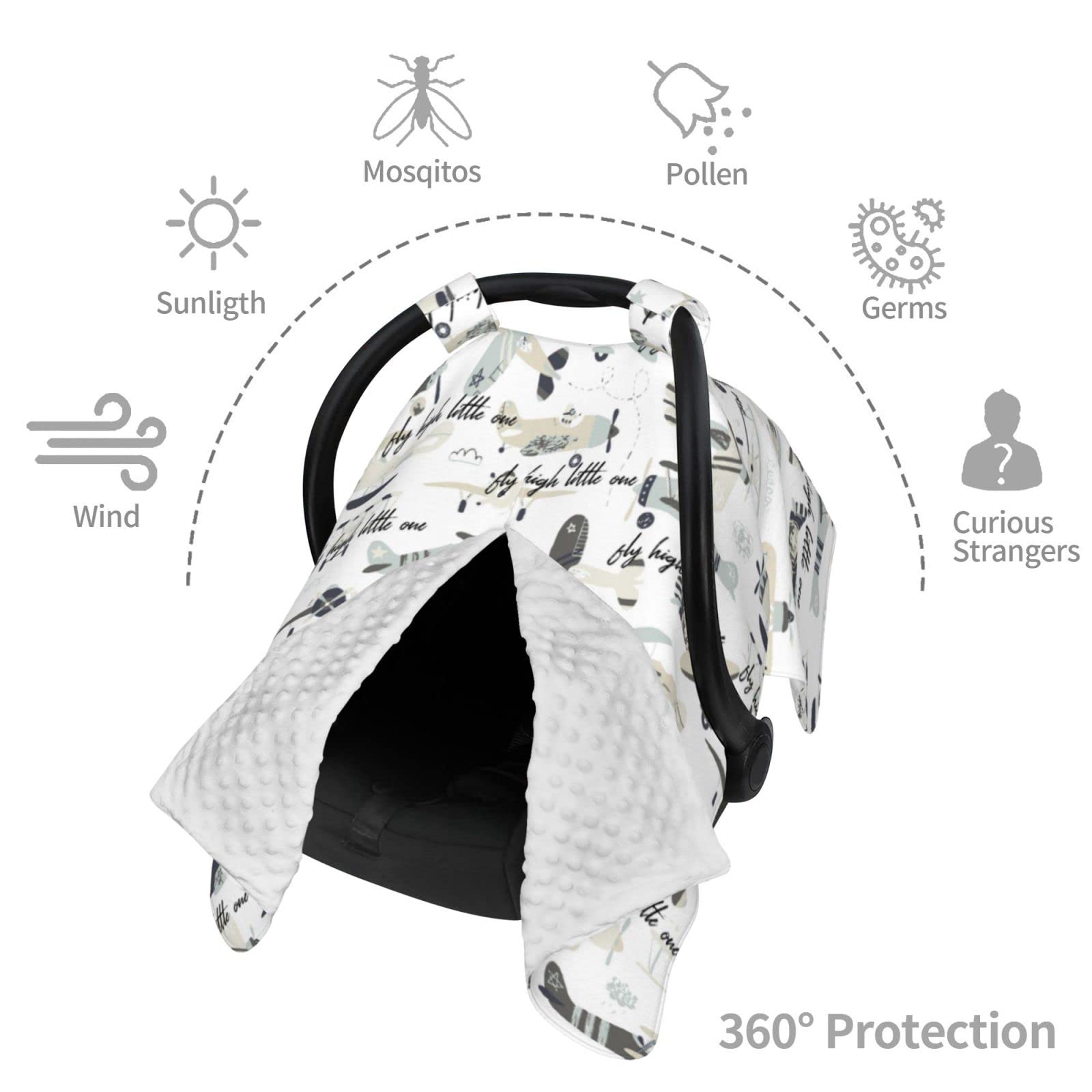 ALYYDFF Baby Car Seat Cover for Babies Breathable Carseat Canopy for Newborn Nursing Scarf with Peekaboo Opening - Cute Airplane Print White