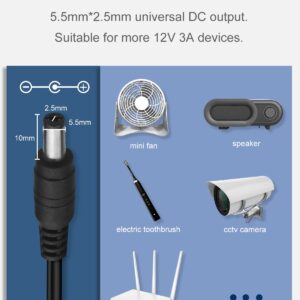 DC 12 Volt 3 Amp Power Supply Adapter 3A AC Adapter 100-240V 50-60Hz AC to DC 12V Cord with 5.5mmx2.5mm DC Barrel & 1 Tip for LED Strip Lights Speakers Routers [DC 12V 3A]