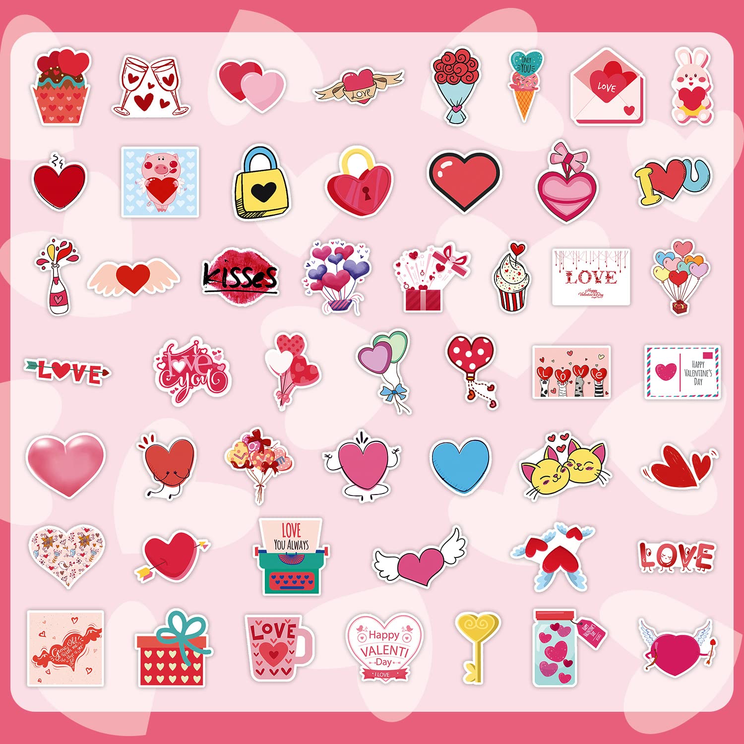 Partywind 150 PCS Valentine's Day Stickers, Waterproof Heart Love Stickers for Valentines Decorations, Cute Valentines Day Prizes for Kids Classroom, Water Bottle/Laptop/Computer Decor