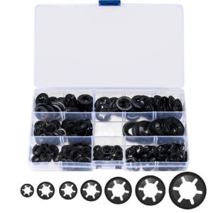 340 Pcs Internal Tooth Starlock Washers Assortment Kit, Push on Speed Clips Fasteners Washers, 65Mn Steel StarLock Washers, Quick Speed Locking Washers, [7 Sizes] M3/M4/M5/M6/M8/M10/M12 (Black)