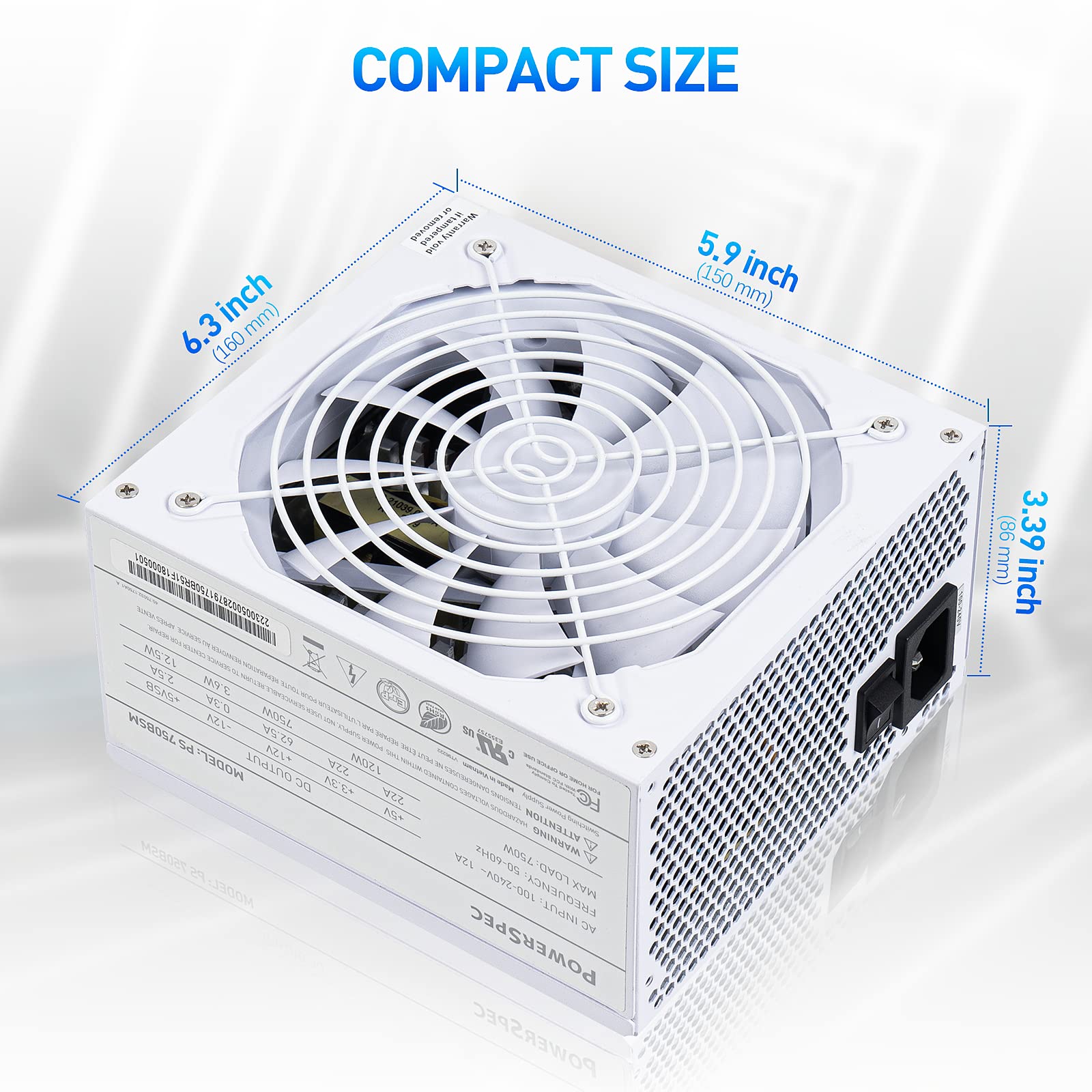 PowerSpec 650W Power Supply Semi Modular 80 Plus Bronze Certified ATX PSU Active PFC SLI Crossfire Ready Gaming PC Computer Power Supplies, PS 650BSM(White Edition)