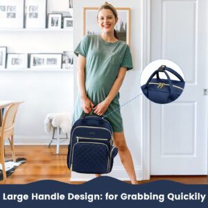 LOVEVOOK Diaper Bag Backpack,Quilted Baby Bag for Mom and Dad, Large Capacity Travel Back Pack with Changing Pad & Pacifier Holder,Navy Blue