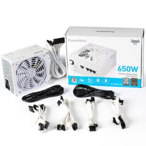 PowerSpec 650W Power Supply Semi Modular 80 Plus Bronze Certified ATX PSU Active PFC SLI Crossfire Ready Gaming PC Computer Power Supplies, PS 650BSM(White Edition)