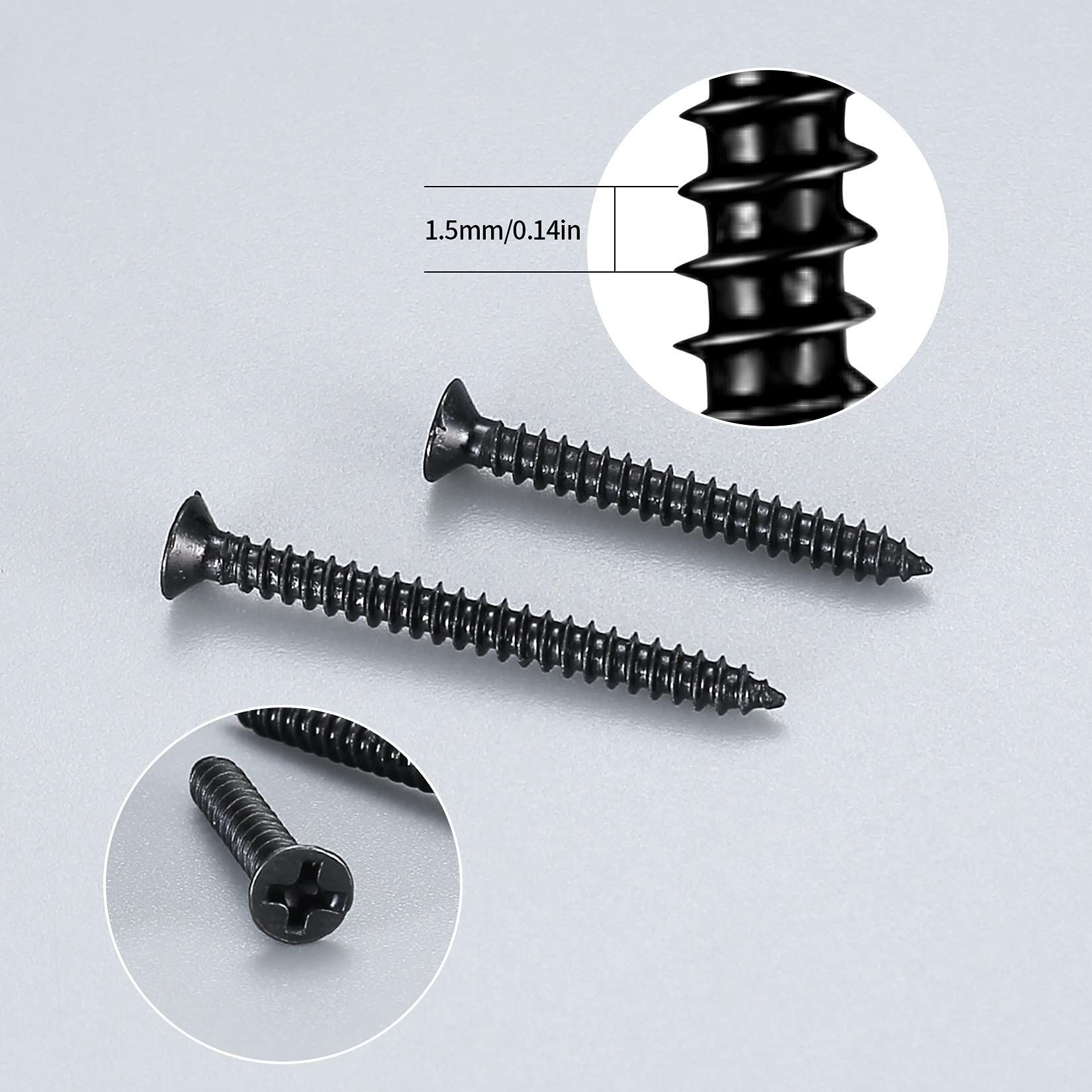 420 Pcs M3 Flat Head Wood Screws Assortment Kit, Phillips Drive Countersunk Head Self-Tapping Fasteners Screws, Carbon Steel Wood Screws, Contains 20 Pcs M6 Screw Anchors (Black)