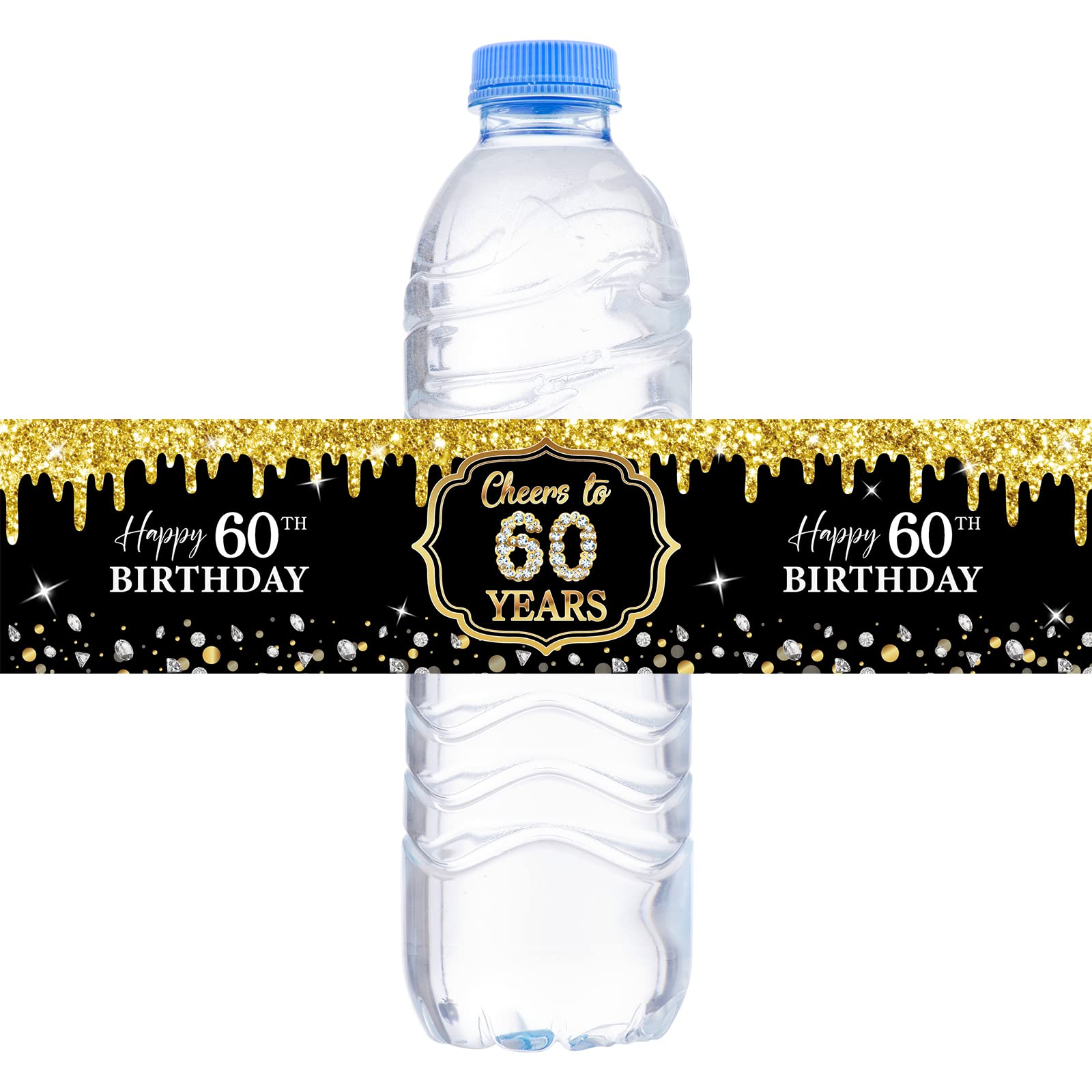 WOWOPA 32Pcs Cheers to 60 Years Water Bottle Labels, Happy 60th Birthday Labels Stickers for Women and Men Birthday Party Decorations - Black