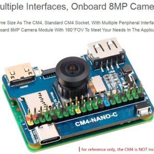 Nano Base Board (C) for Compute Module 4, Same Size as CM4, with Multiple Peripheral Interfaces Onboard 8MP Camera Module with 160°FOV