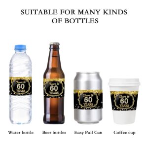 WOWOPA 32Pcs Cheers to 60 Years Water Bottle Labels, Happy 60th Birthday Labels Stickers for Women and Men Birthday Party Decorations - Black