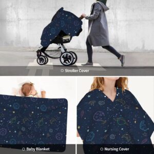 ALYYDFF Baby Car Seat Cover for Babies Breathable Carseat Canopy for Newborn Nursing Scarf with Peekaboo Opening - Color Space Galaxy Pattern Blue