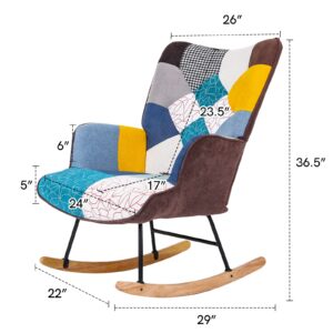 DNAKE Rocking Chair Tufted Upholstered Rocking Chair for Nursery,Comfy Wingback Glider Rocker with Safe Solid Wood Base for Living Room Bedroom Balcony