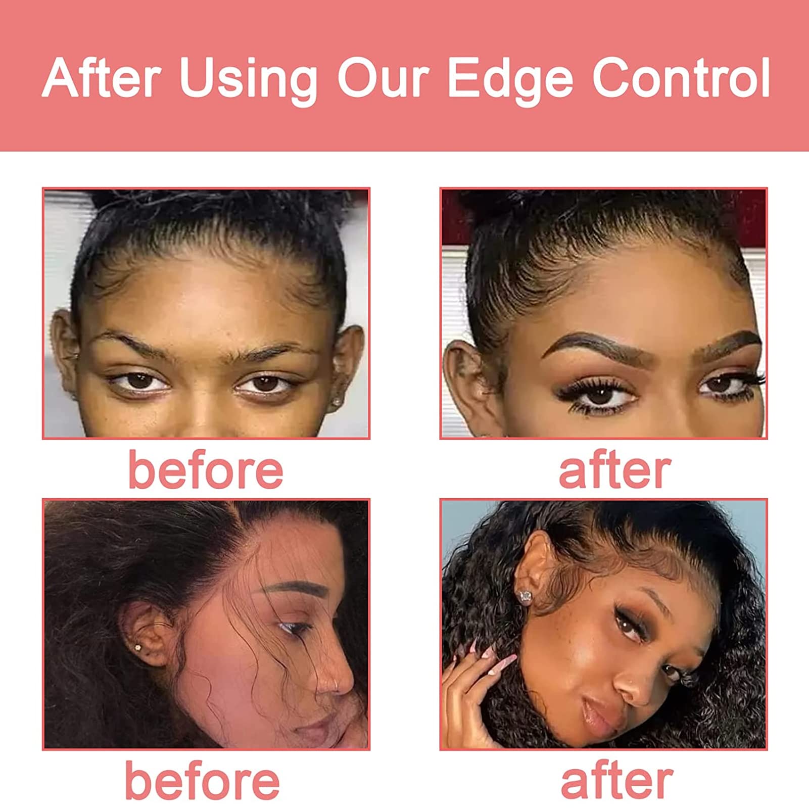 Edge Control Wax for Women Strong Hold Non-greasy Edge Control Smoother Edge Tamer, Edge Wax Styling Tamer Edge Control for Black Hair No Flaking, White Residue, Shine and Smooth (edge control-6pcs)