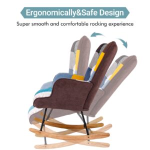 DNAKE Rocking Chair Tufted Upholstered Rocking Chair for Nursery,Comfy Wingback Glider Rocker with Safe Solid Wood Base for Living Room Bedroom Balcony