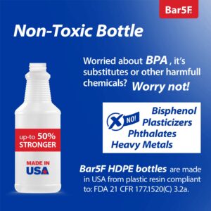 Bar5F Set of 4 Premium Empty 16 oz Spray Bottles, NBR Gasket - Superior Hydrocarbon Resistance - Ideal for Auto Detailing & Industrial Cleaning