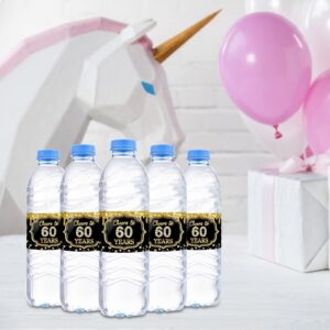 WOWOPA 32Pcs Cheers to 60 Years Water Bottle Labels, Happy 60th Birthday Labels Stickers for Women and Men Birthday Party Decorations - Black