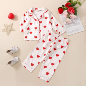 Nokpsedcb Toddler Girl Cute Long Sleeve Button Down Pajamas Set Lounge Set Sleepwear Nightwear (Red,3-4T)