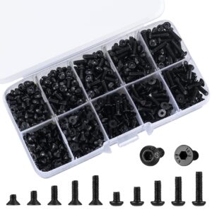 720 pcs m3 hex socket cap bolts screws assortment kit, pan head & flat head hex button head screws assorted black alloy steel, m3x(4mm/6mm/8mm/10mm/12mm) (black)