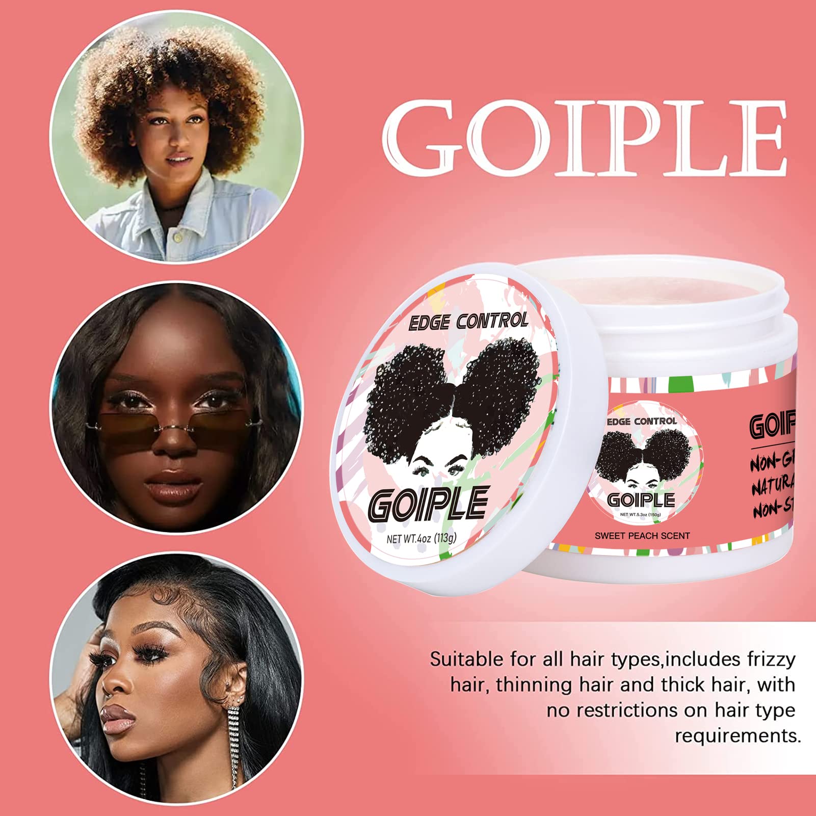 Edge Control Wax for Women Strong Hold Non-greasy Edge Control Smoother Edge Tamer, Edge Wax Styling Tamer Edge Control for Black Hair No Flaking, White Residue, Shine and Smooth (edge control-6pcs)