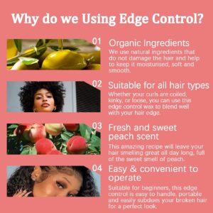 Edge Control Wax for Women Strong Hold Non-greasy Edge Control Smoother Edge Tamer, Edge Wax Styling Tamer Edge Control for Black Hair No Flaking, White Residue, Shine and Smooth (edge control-6pcs)