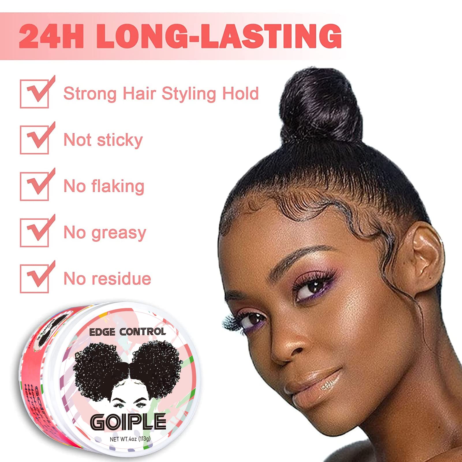 Edge Control Wax for Women Strong Hold Non-greasy Edge Control Smoother Edge Tamer, Edge Wax Styling Tamer Edge Control for Black Hair No Flaking, White Residue, Shine and Smooth (edge control-6pcs)