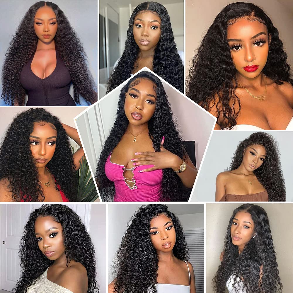 Poghes 13x6 Water Wave Lace Front Wigs Human Hair 180% Density HD Lace Front Wigs Human Hair Pre Plucked Wigs For Black Women Curly Wig Human Hair Human Hair Lace Front Wigs with Baby Hair (24 Inch)