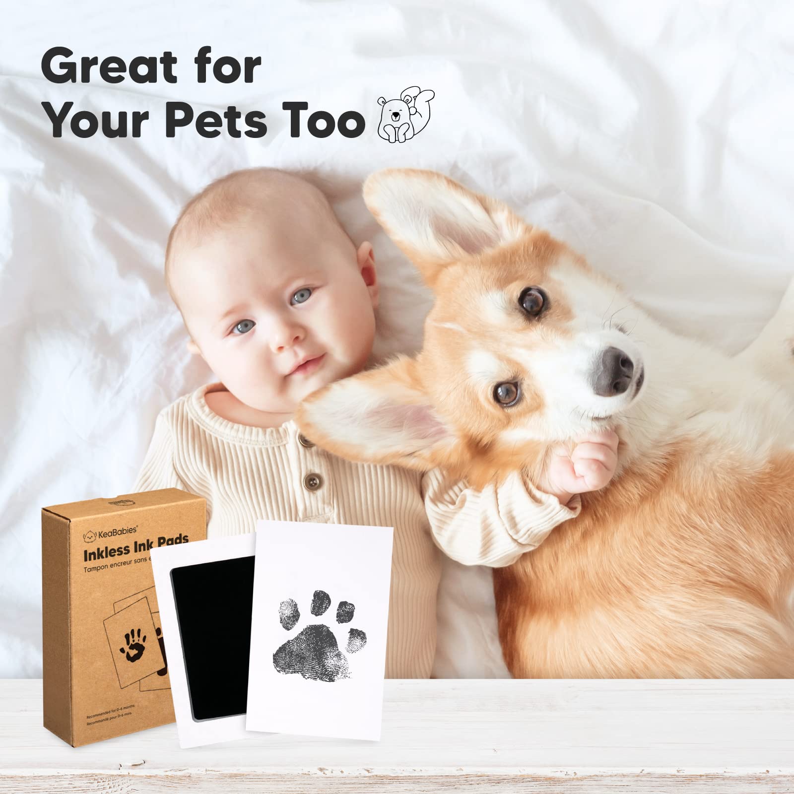 KeaBabies Baby Hand and Footprint Kit and 4-Pack Inkless Hand and Footprint Kit - Personalized Baby Gifts - Ink Pad for Baby Hand and Footprints - Baby Footprint Kit - Dog Paw Print Kit,Dog Nose Print