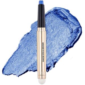 may foltren blue eyeshadow stick, cream smooth glitter shimmer single eyeshadow pencil, hypoallergenic waterproof long lasting halloween eye shadow highlighter stick eye liner pen (blue shimmer #16)