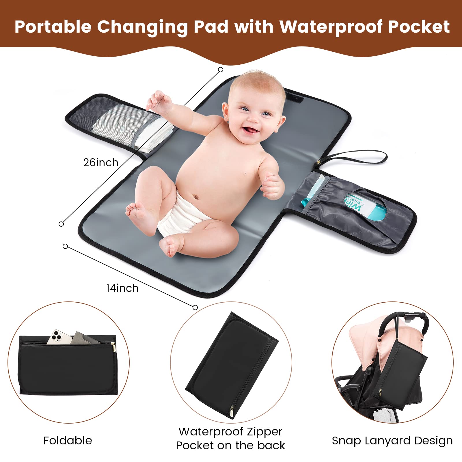 LOVEVOOK Baby Diaper Bag,Waterproof Diaper Backpack with USB Charging Port for Baby, Large Capacity Fit for 15.6 inch Laptop, Black